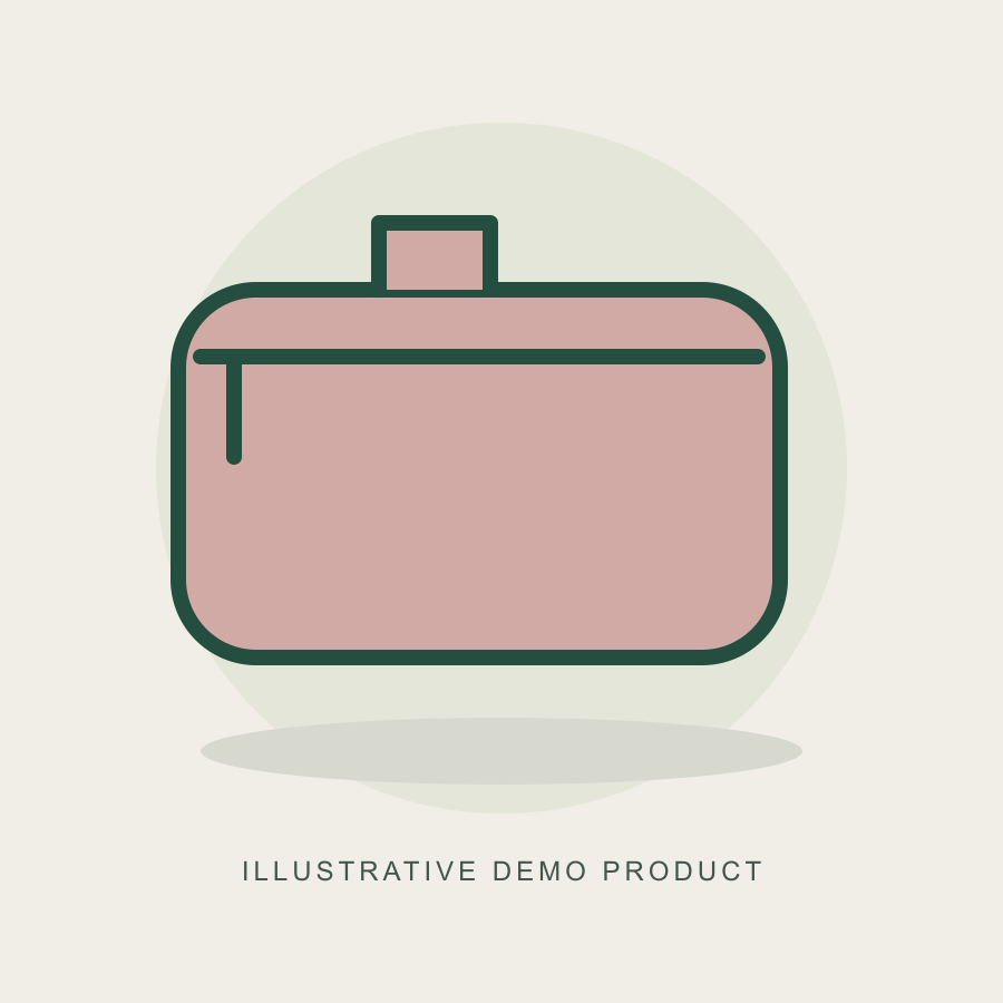 Illustrative demo concept: Travel Toiletry Pouch. Not actual supplier inventory.