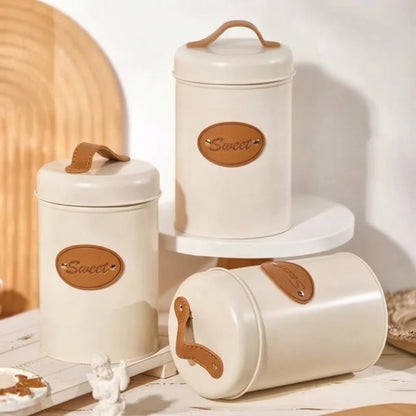 3pcs Metal Coffee Tea Sugar Storage Containers with Bamboo Lids Sealed Kitchen Canisters