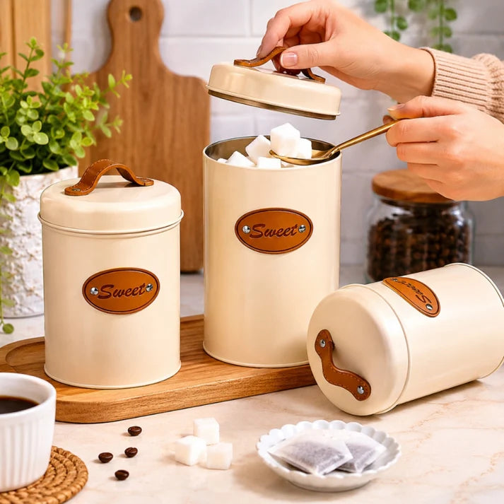 3pcs Metal Coffee Tea Sugar Storage Containers with Bamboo Lids Sealed Kitchen Canisters