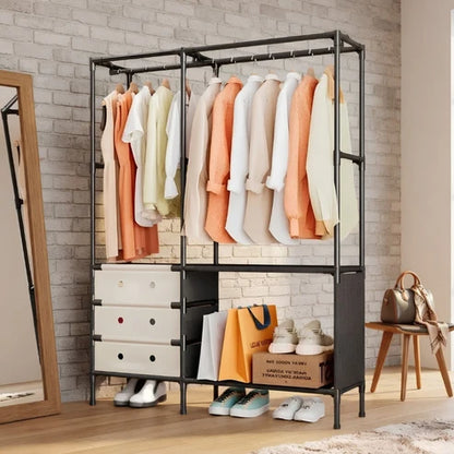Multi Tier Clothing Rack with Drawers and Shoe Storage Organizer for Home and Bedroom