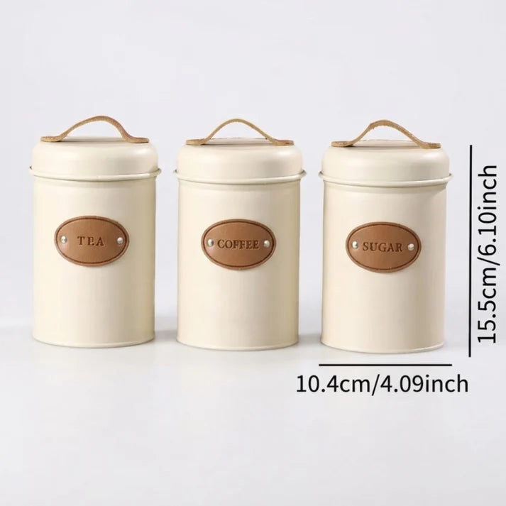 3pcs Metal Coffee Tea Sugar Storage Containers with Bamboo Lids Sealed Kitchen Canisters