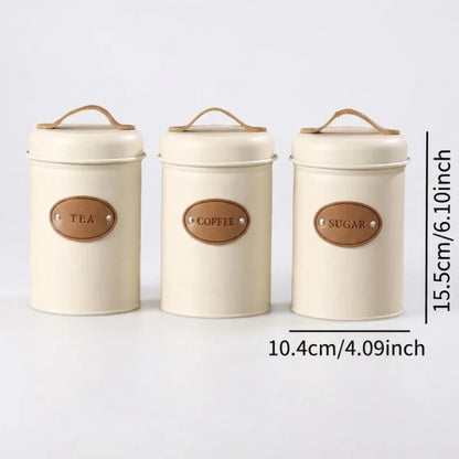 3pcs Metal Coffee Tea Sugar Storage Containers with Bamboo Lids Sealed Kitchen Canisters