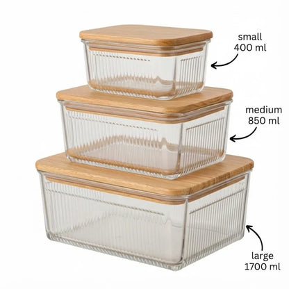 Limon Robust 3 Piece Glass Container Set With Wooden Lid