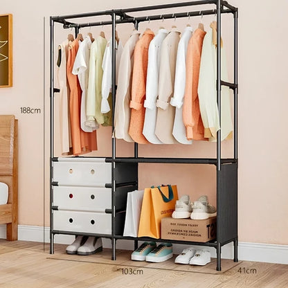 Multi Tier Clothing Rack with Drawers and Shoe Storage Organizer for Home and Bedroom
